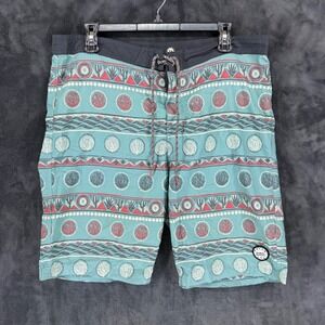 Katin USA Mens Teal Desert Print Board Shorts Surf Trunks Size 36 Tribal Cacti